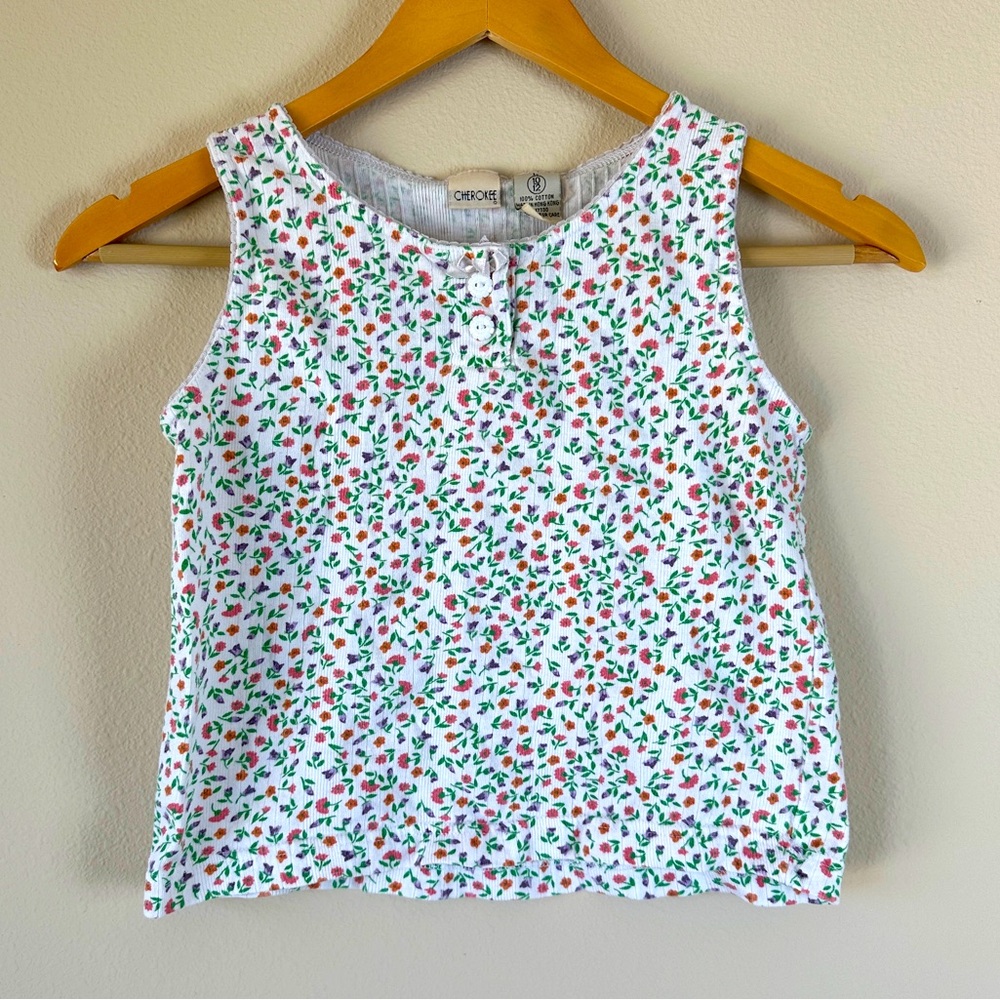 VTG Cherokee Girls Large‎ 10/12 Floral Cropped Tank Buttons Lace Details